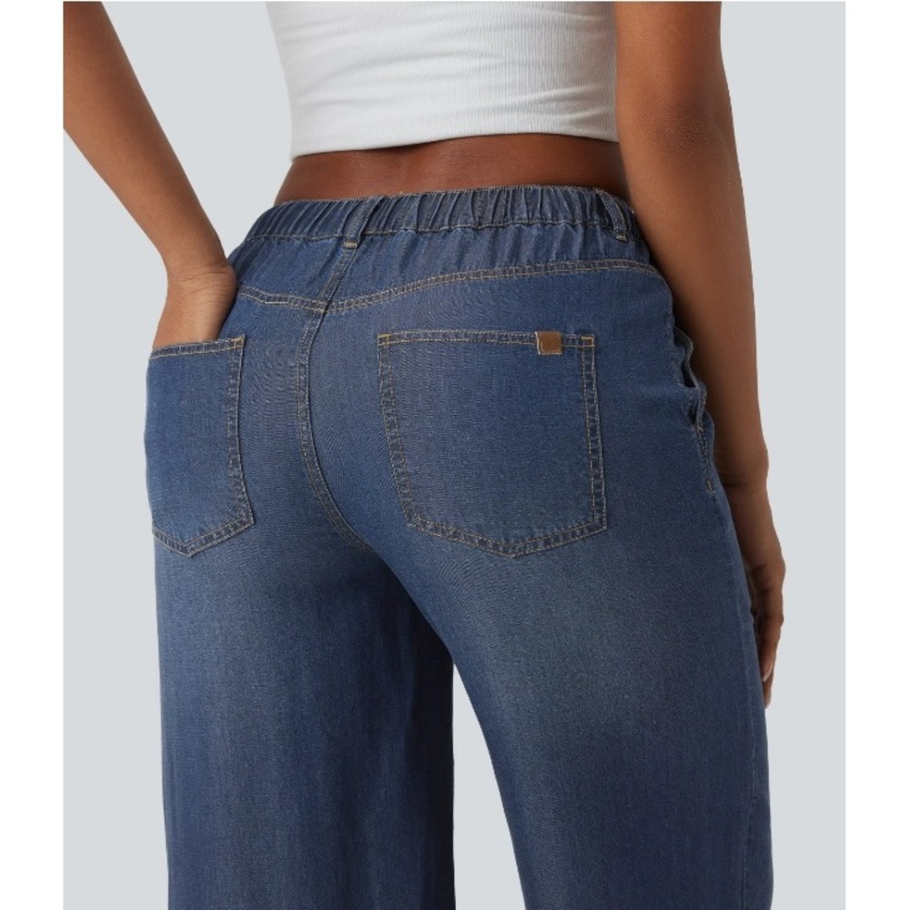 HALARA Wide Leg Denim-Blue Drawstring Pants - Picture 6 of 11